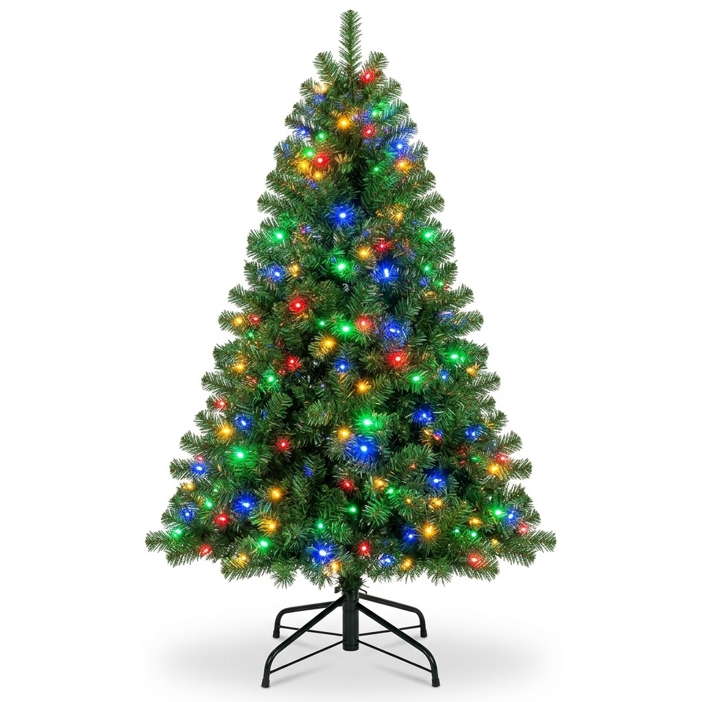 6ft Premium Pre-Lit Classic Green Artificial Christmas Tree with Multi-Color Lights