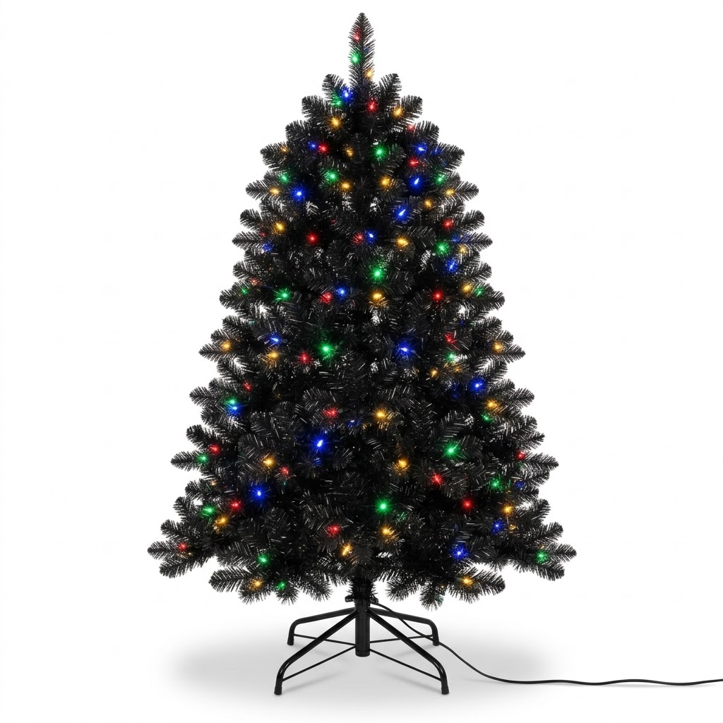5ft Premium Black Pre-Lit Artificial Christmas Tree with Multi-Color Lights