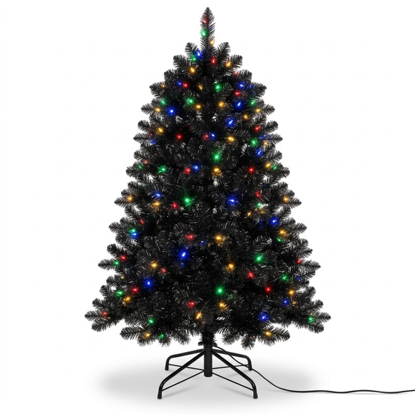 5ft Premium Black Pre-Lit Artificial Christmas Tree with Multi-Color Lights