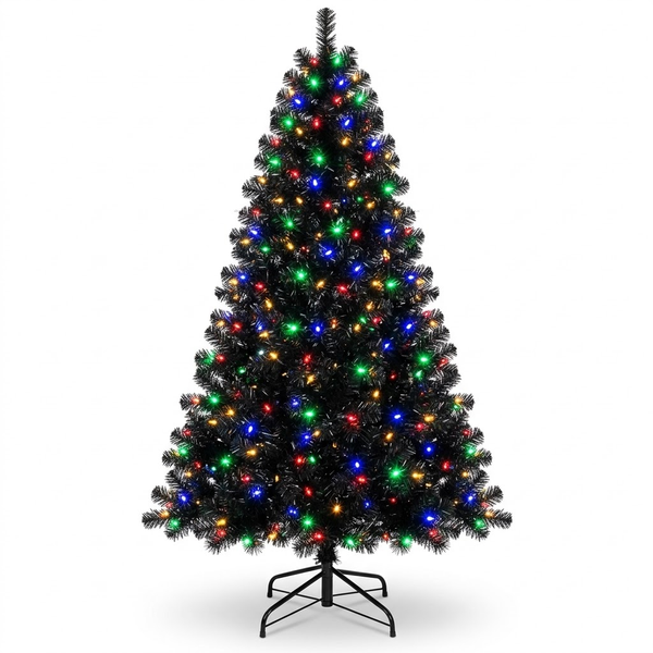 6.5ft Premium Black Pre-Lit Artificial Christmas Tree with Multi-Color Lights