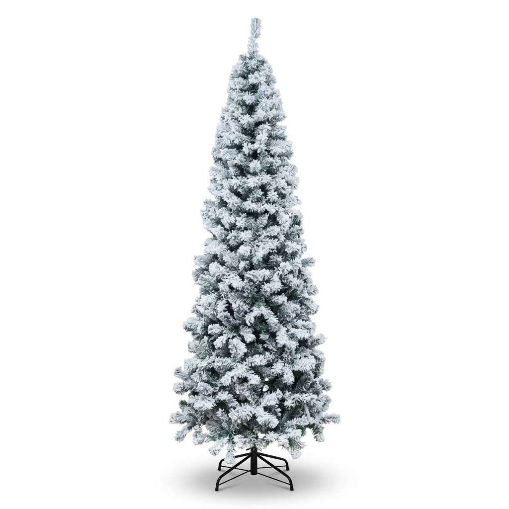 7.5ft Premium Slim Heavily Snow Flocked Unlit Artificial Christmas Tree (Pencil Style)