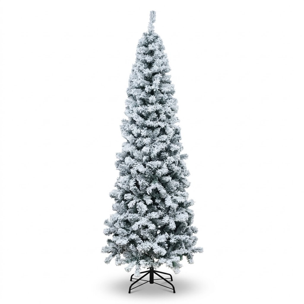 7.5ft Premium Slim Heavily Snow Flocked Unlit Artificial Christmas Tree (Pencil Style)