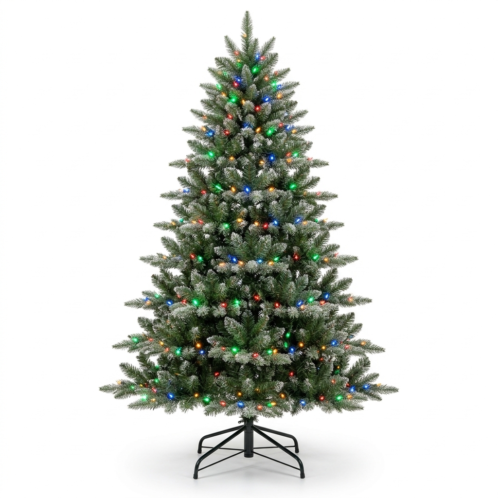 ZMF Christmas Tree 6.5ft pre-lit artificial Christmas tree with frosted branches and 350 multi-color LED lights. Main image