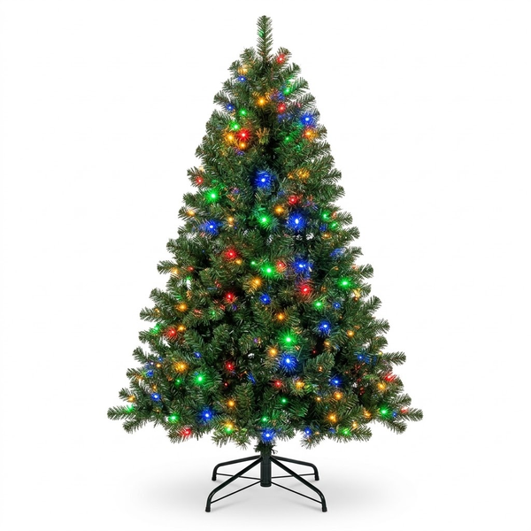 6ft Premium Pre-Lit Classic Green Artificial Christmas Tree with Multi-Color Lights