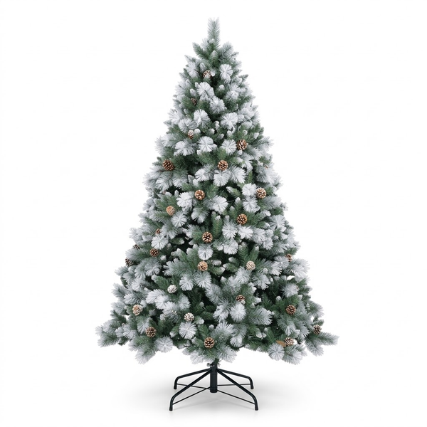 9ft Premium Flocked Unlit Artificial Christmas Tree with Pinecones (PE & PVC Hybrid)