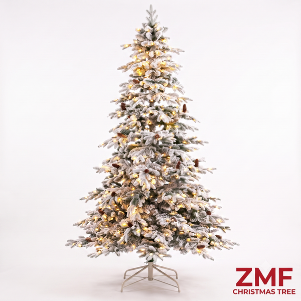 ZMF 7.5ft Pre-Lit Flocked Layered Christmas Tree | 11 Modes