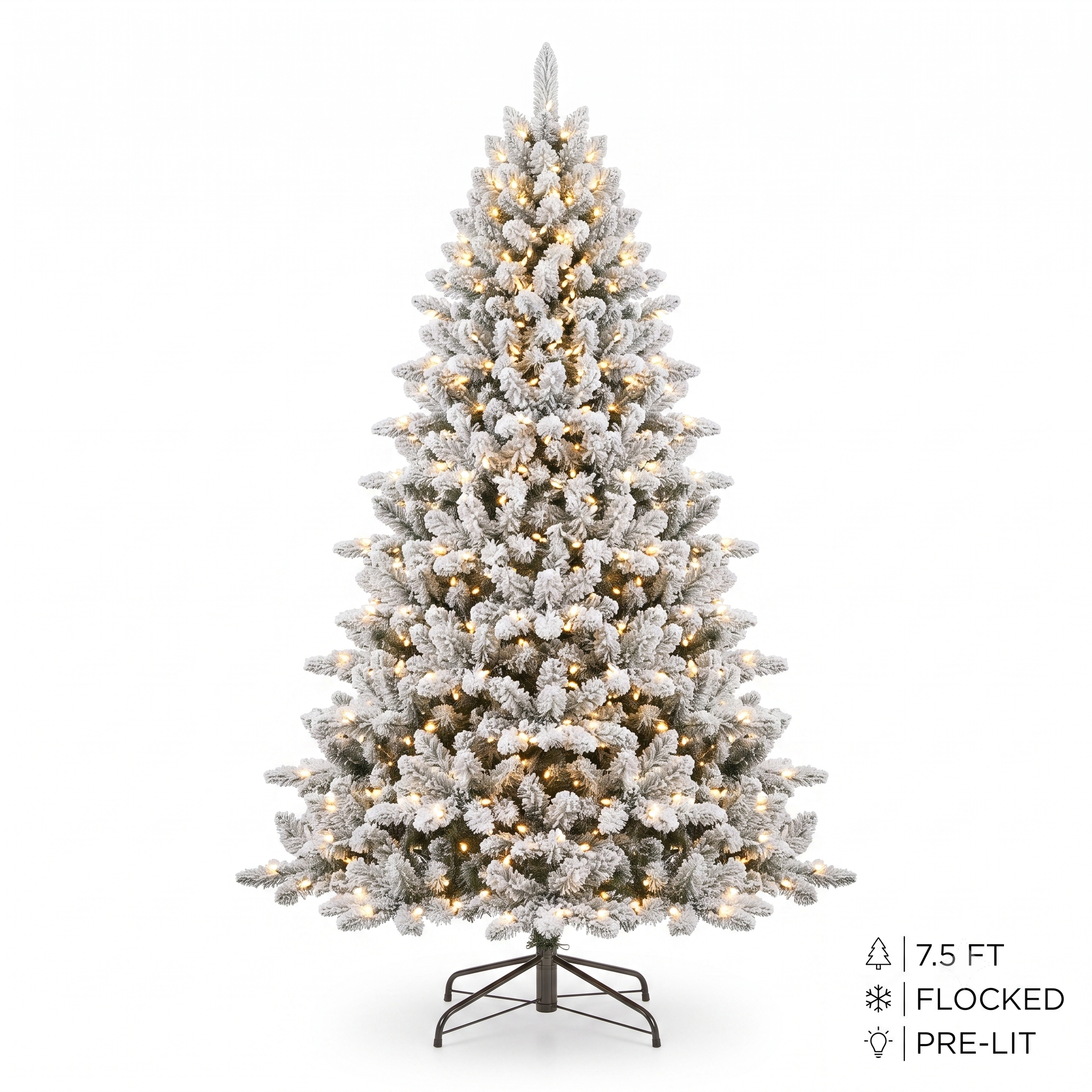 ZMF 7.5ft Pre-Lit Snow Flocked Christmas Tree | 11 Modes