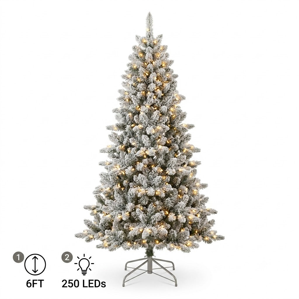 ZMF 6ft Pre-Lit Snow Flocked Christmas Tree | 11 Lighting Modes