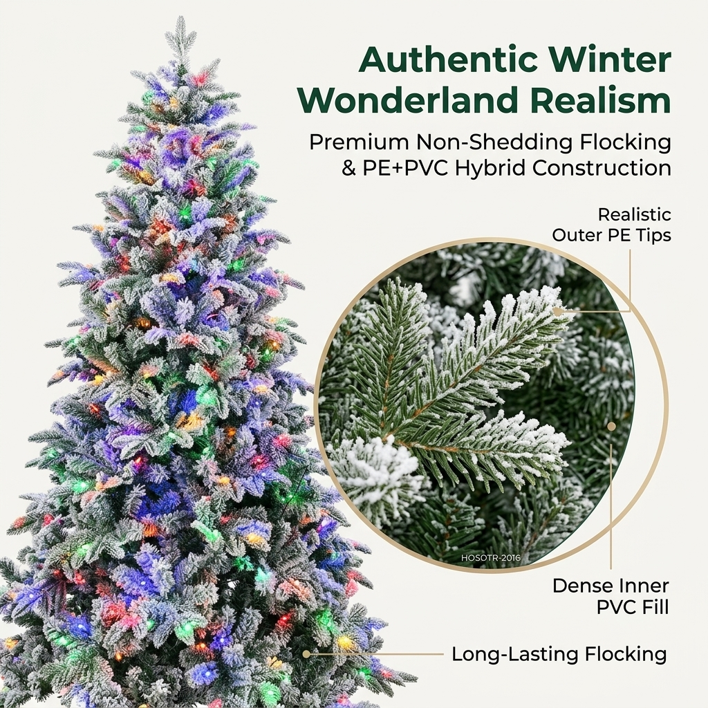 7 ft Flocked Pre-Lit Artificial Christmas Tree with Multi-Color Lights (PE & PVC Hybrid) Secondary image
