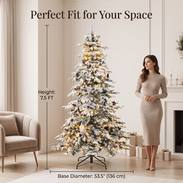 ZMF 7.5ft Pre-Lit Flocked Layered Christmas Tree | 11 Modes
