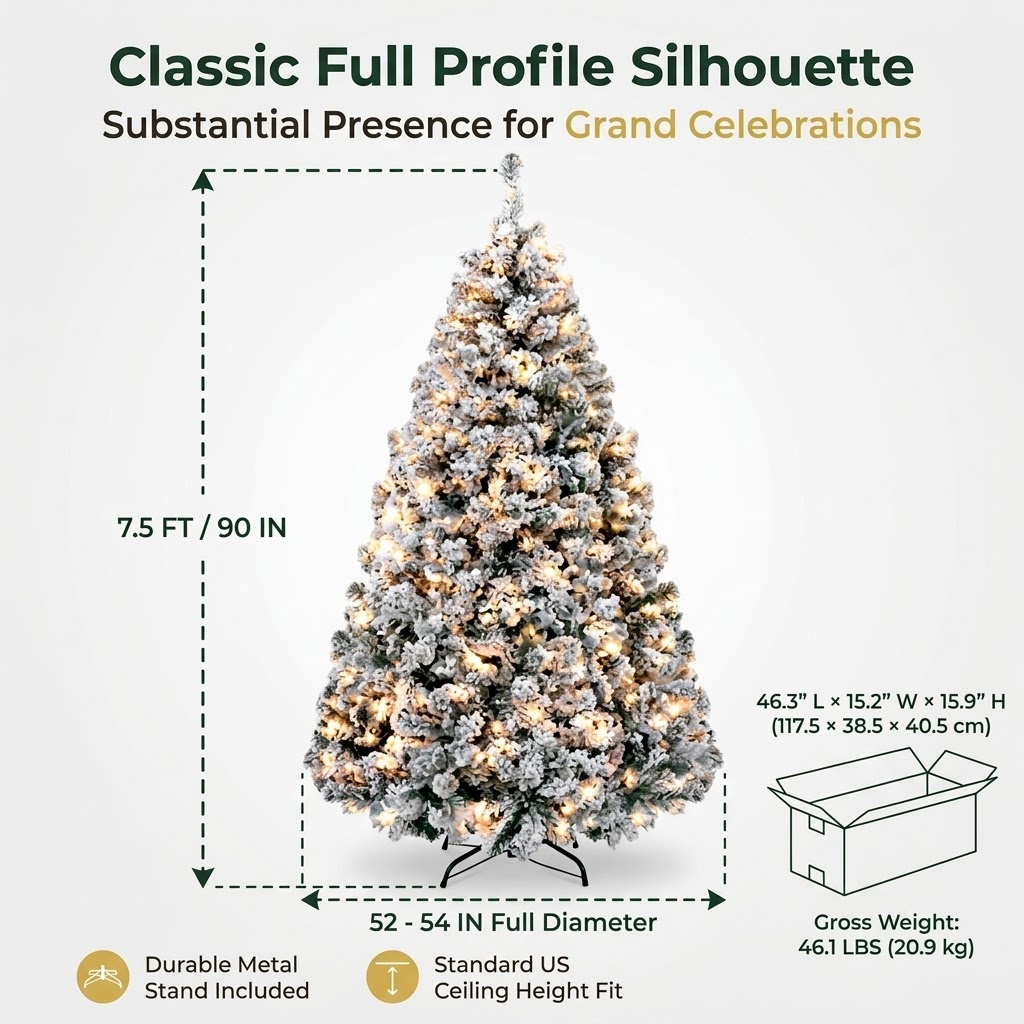 8ft Premium Pre-Lit Flocked Artificial Christmas Tree with Warm White Lights
