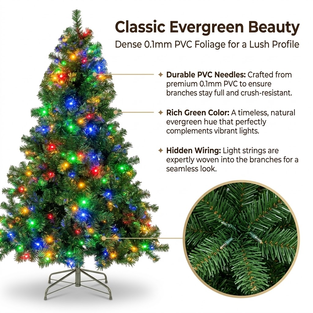 6ft Premium Pre-Lit Classic Green Artificial Christmas Tree with Multi-Color Lights