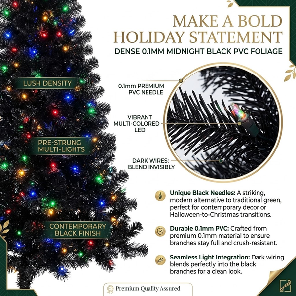 5ft Premium Black Pre-Lit Artificial Christmas Tree with Multi-Color Lights