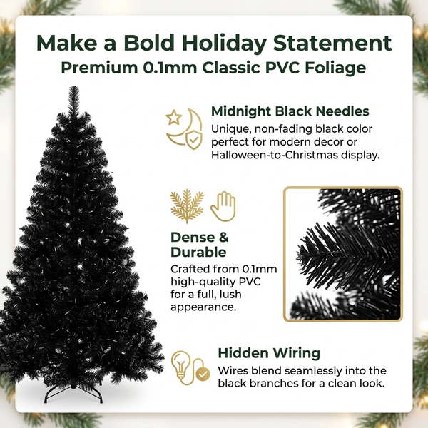 6.5ft Premium Black Pre-Lit Artificial Christmas Tree with Multi-Color Lights
