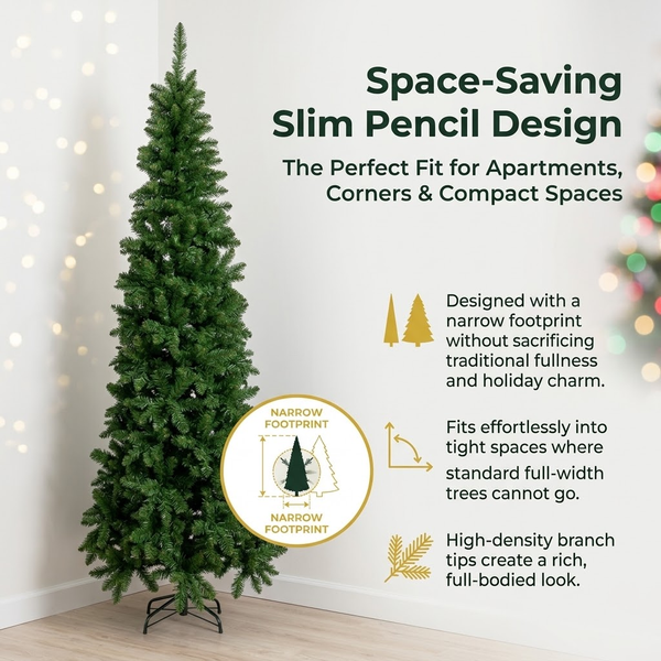 7ft Premium Slim Classic Green Unlit Artificial Christmas Tree (Pencil Style)