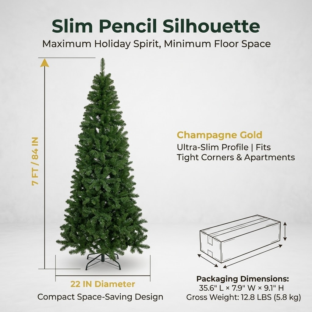 6ft Premium Slim Classic Green Unlit Artificial Christmas Tree (Pencil Style)