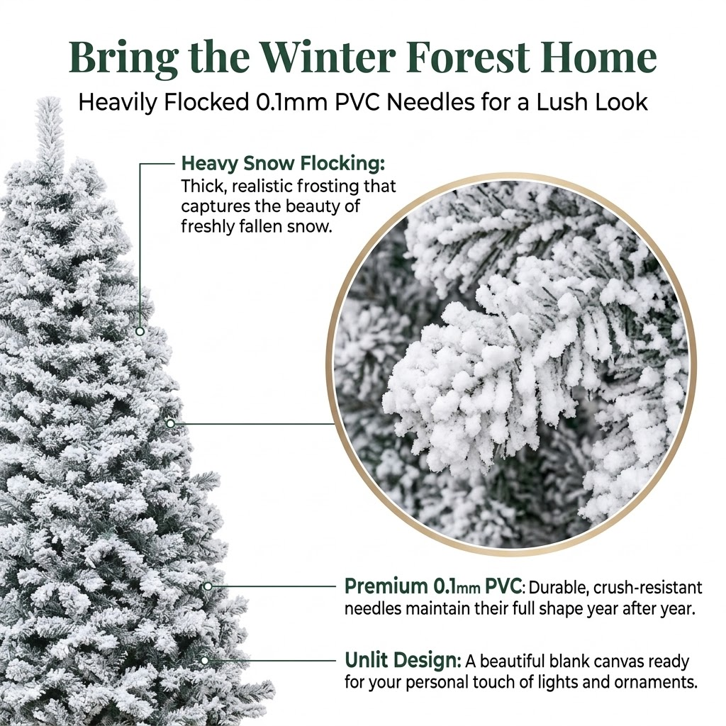 7.5ft Premium Slim Heavily Snow Flocked Unlit Artificial Christmas Tree (Pencil Style)