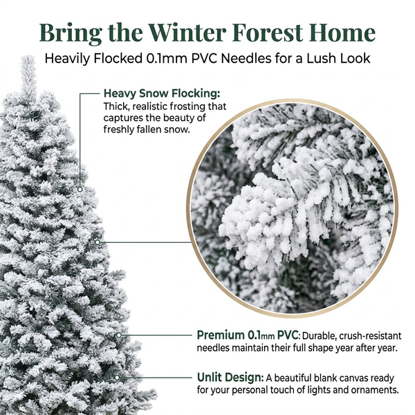 7.5ft Premium Slim Heavily Snow Flocked Unlit Artificial Christmas Tree (Pencil Style)