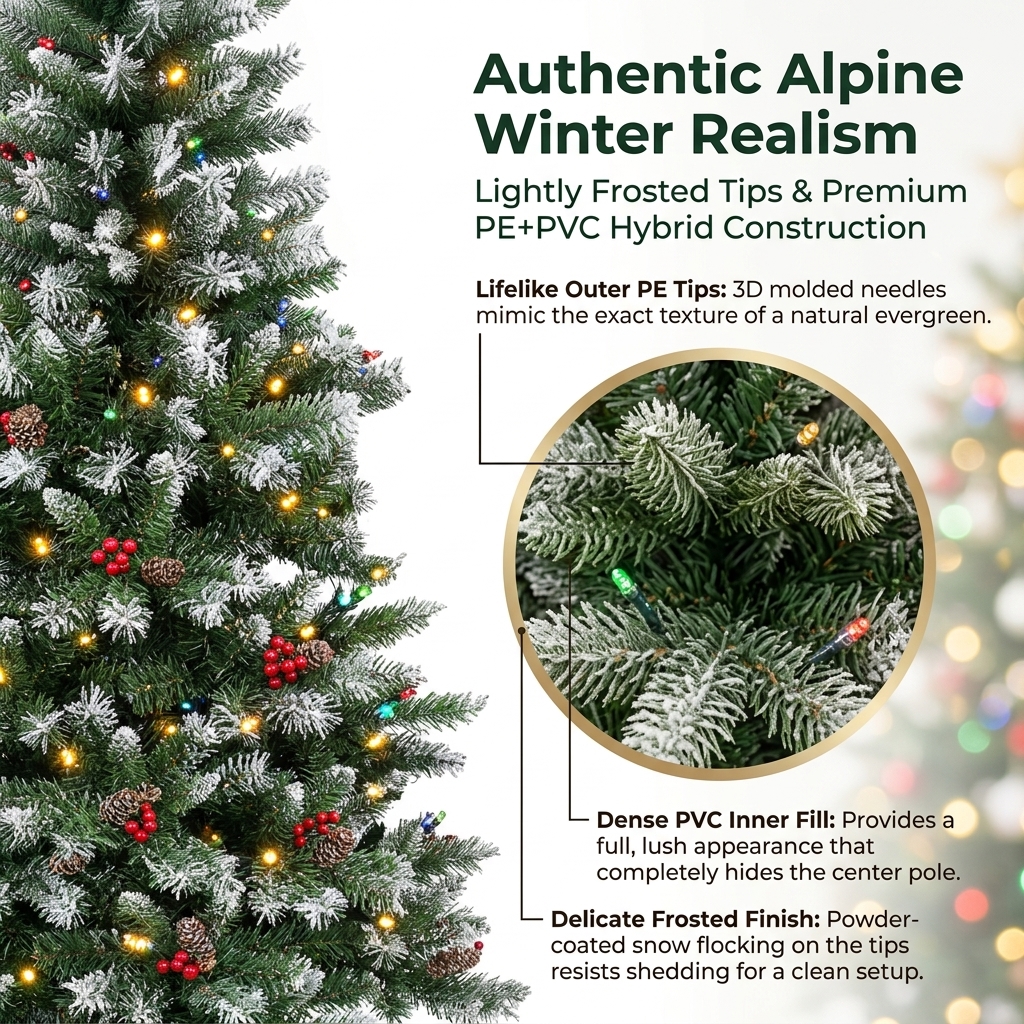 6.5ft Premium Pre-Lit Frosted Artificial Christmas Tree with 350 Multi-Color Lights (PE & PVC Mixed) Secondary image