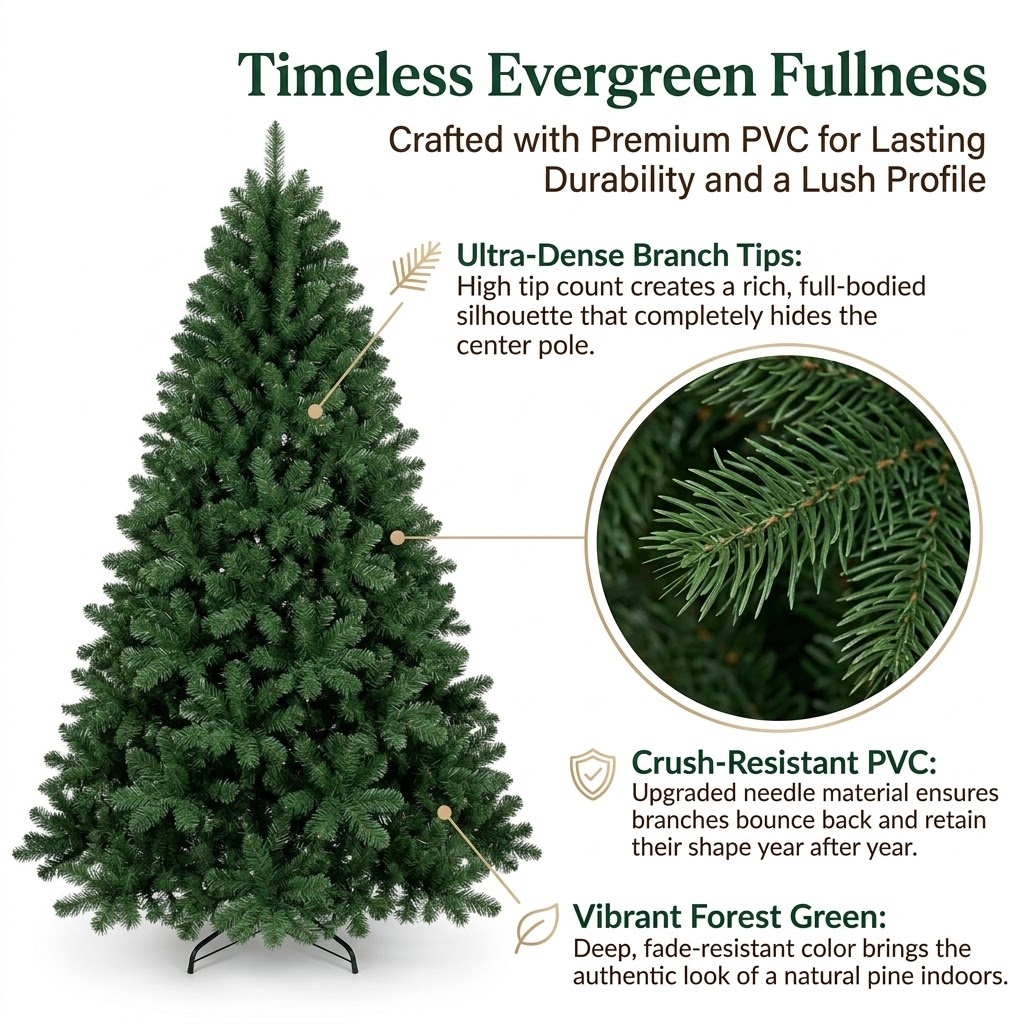 7.5ft Premium Classic Green Unlit Artificial Christmas Tree (Full Profile)