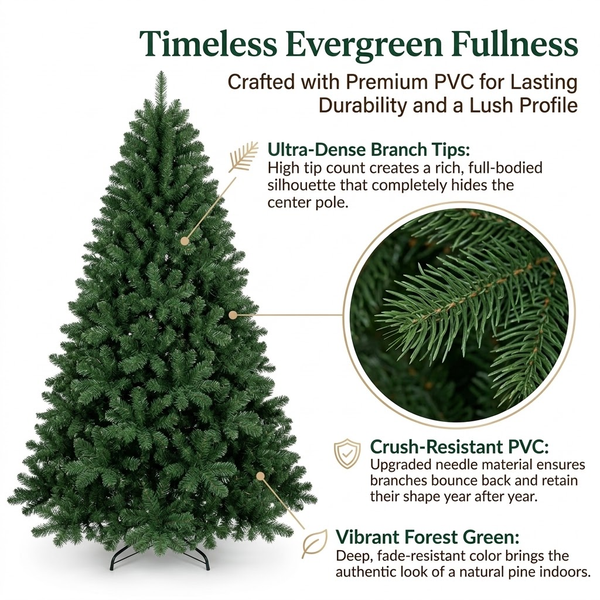 7.5ft Premium Classic Green Unlit Artificial Christmas Tree (Full Profile)