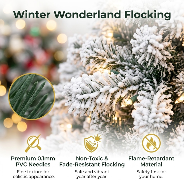 8ft Premium Pre-Lit Flocked Artificial Christmas Tree with Warm White Lights