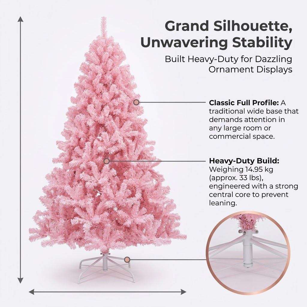 7.5ft Premium Solid Pink Unlit Artificial Christmas Tree (Full Profile)