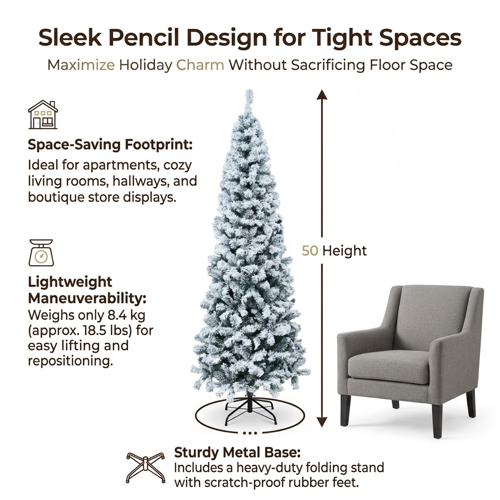 7.5ft Premium Slim Snow Flocked Unlit Artificial Christmas Tree (Pencil Style)