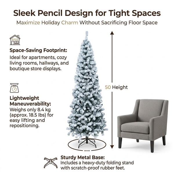 7.5ft Premium Slim Snow Flocked Unlit Artificial Christmas Tree (Pencil Style)