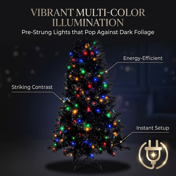 5ft Premium Black Pre-Lit Artificial Christmas Tree with Multi-Color Lights