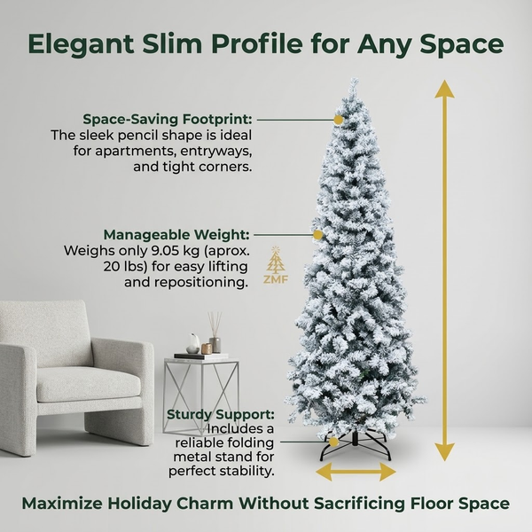 7.5ft Premium Slim Heavily Snow Flocked Unlit Artificial Christmas Tree (Pencil Style)