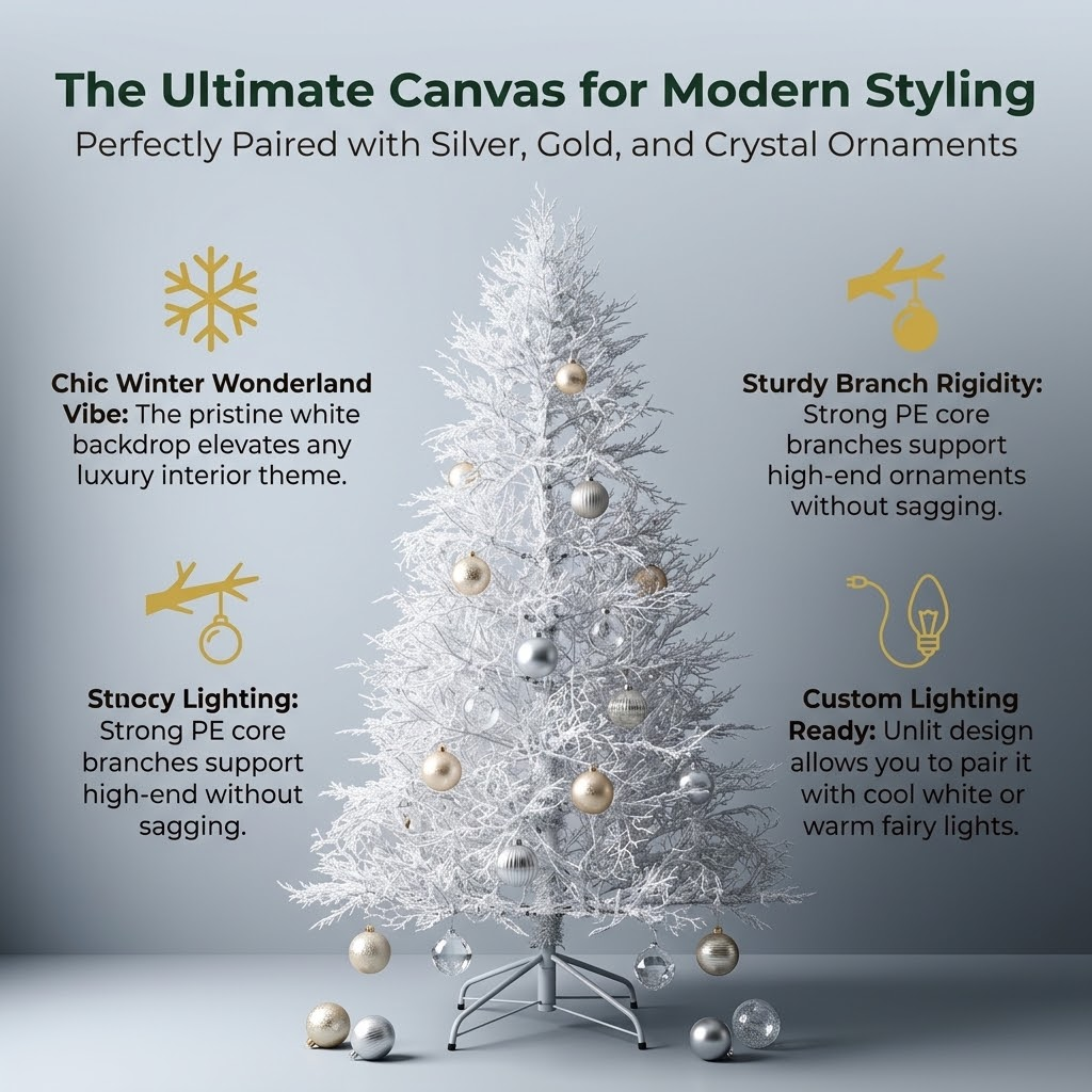 7ft Premium Unlit White Twig Artificial Christmas Tree (100% PE)