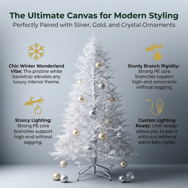 7ft Premium Unlit White Twig Artificial Christmas Tree (100% PE)