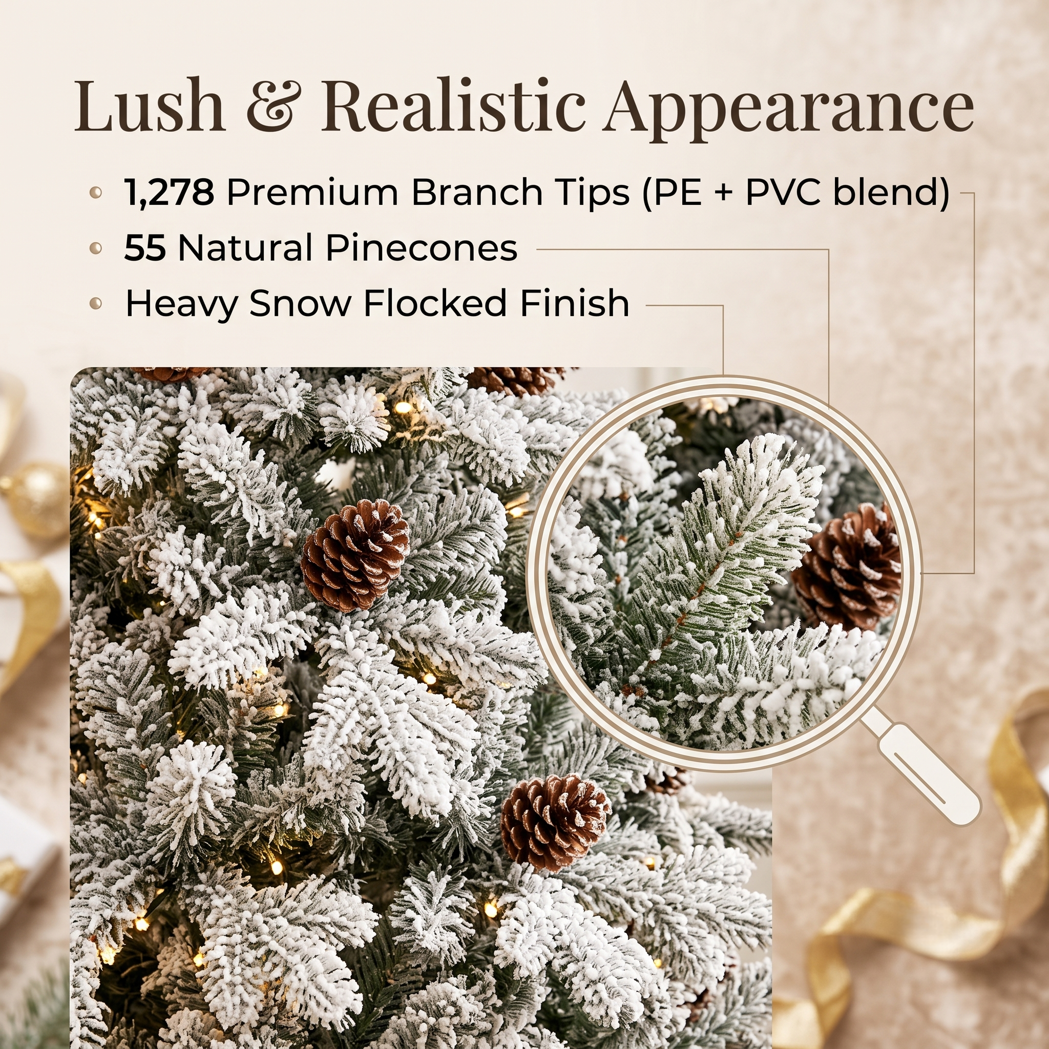ZMF 7.5ft Pre-Lit Flocked Layered Christmas Tree | 11 Modes