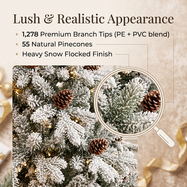 ZMF 7.5ft Pre-Lit Flocked Layered Christmas Tree | 11 Modes