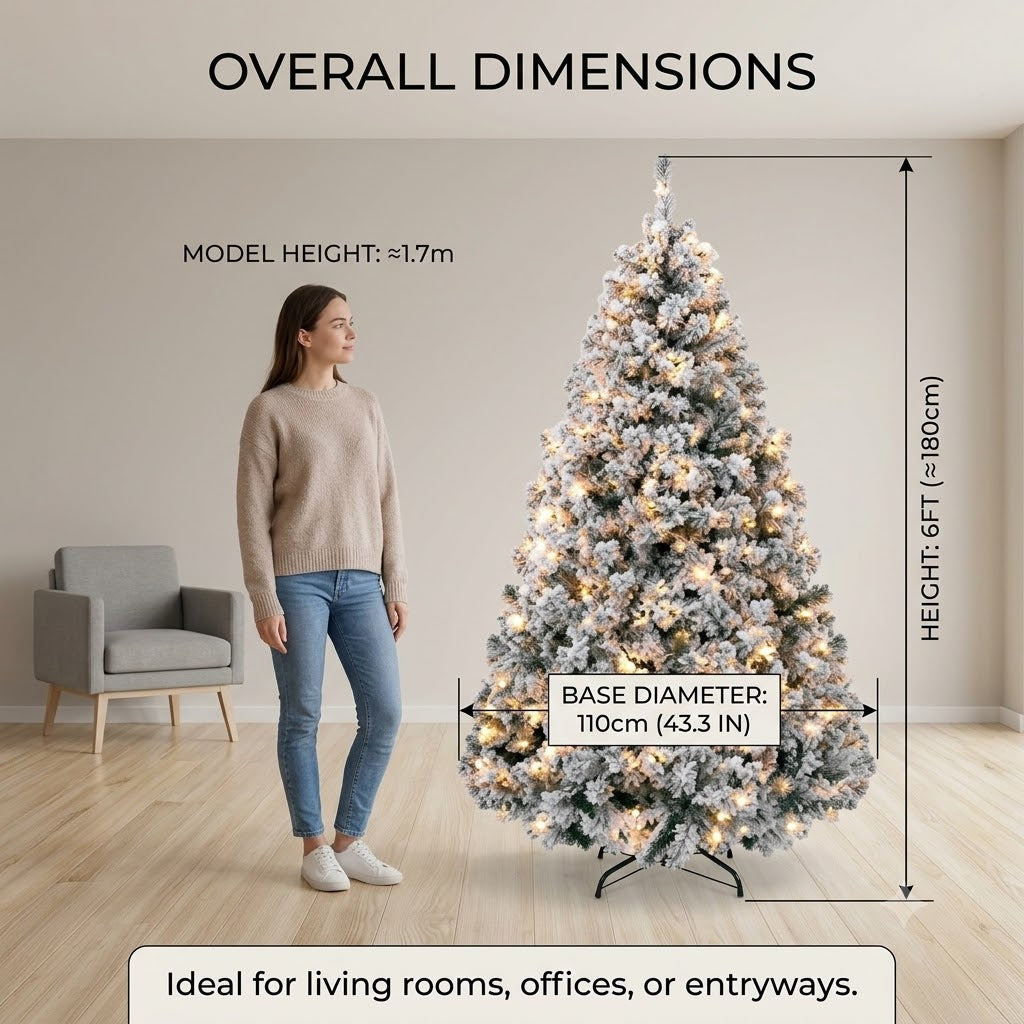ZMF 6ft Pre-Lit Snow Flocked Christmas Tree | 11 Lighting Modes
