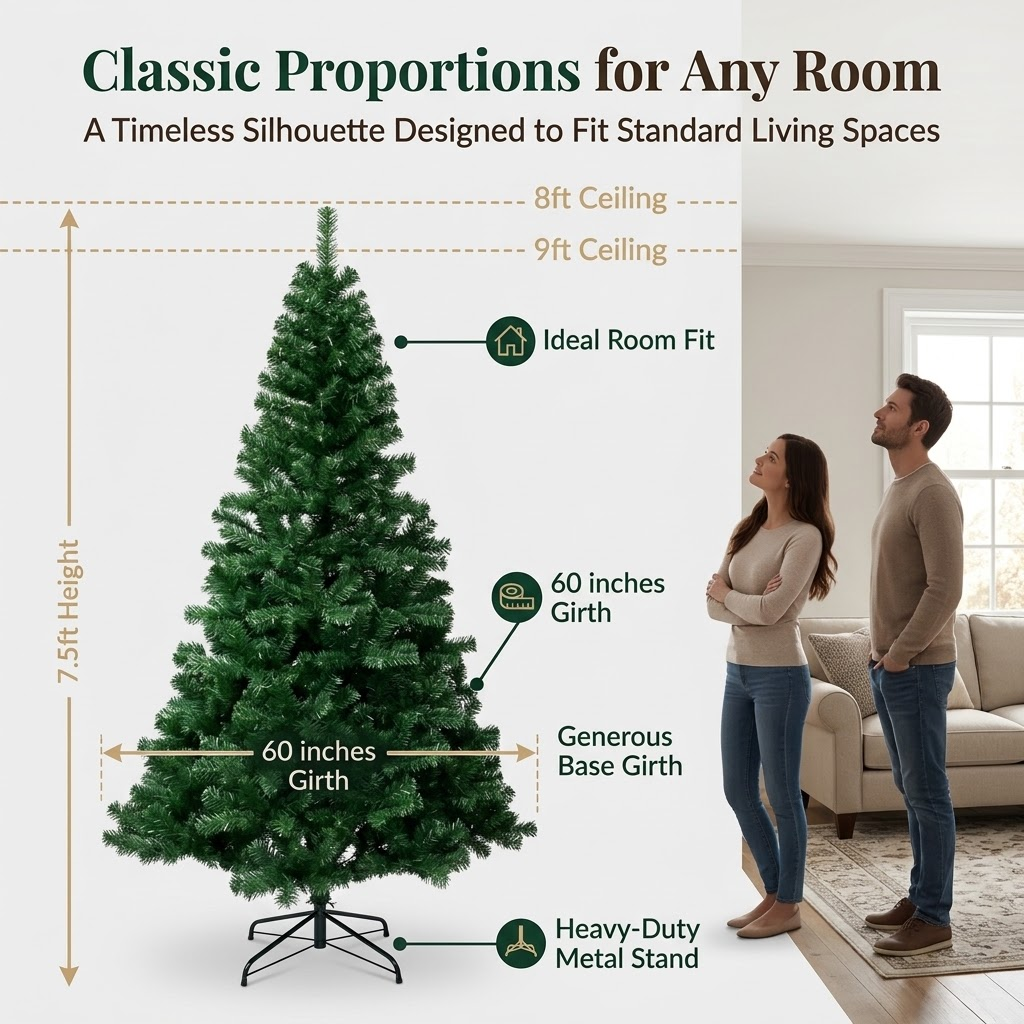 7.5ft Premium Classic Green Unlit Artificial Christmas Tree