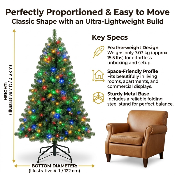 6ft Premium Pre-Lit Classic Green Artificial Christmas Tree with Multi-Color Lights