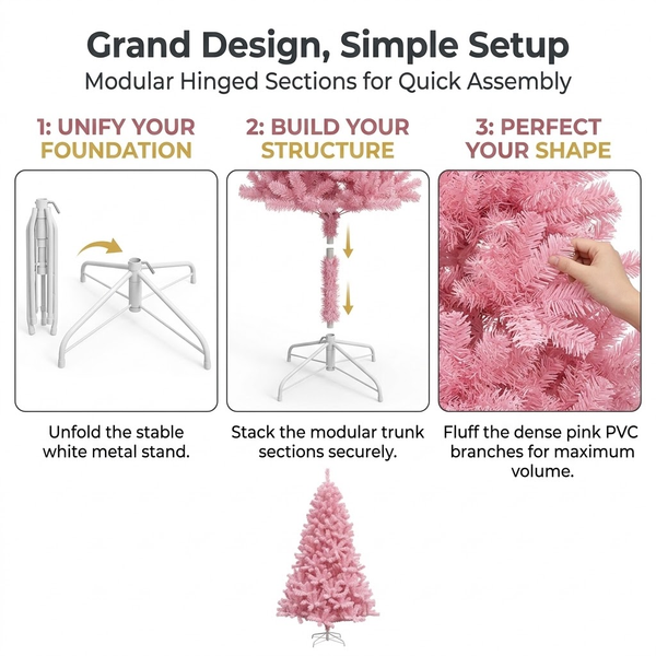 7.5ft Premium Solid Pink Unlit Artificial Christmas Tree (Full Profile)