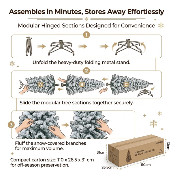 7.5ft Premium Slim Snow Flocked Unlit Artificial Christmas Tree (Pencil Style)