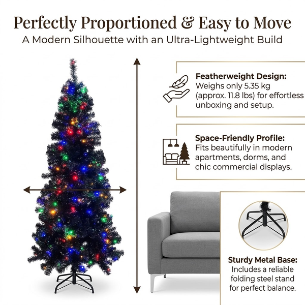5ft Premium Black Pre-Lit Artificial Christmas Tree with Multi-Color Lights