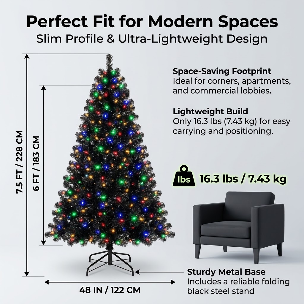 6.5ft Premium Black Pre-Lit Artificial Christmas Tree with Multi-Color Lights