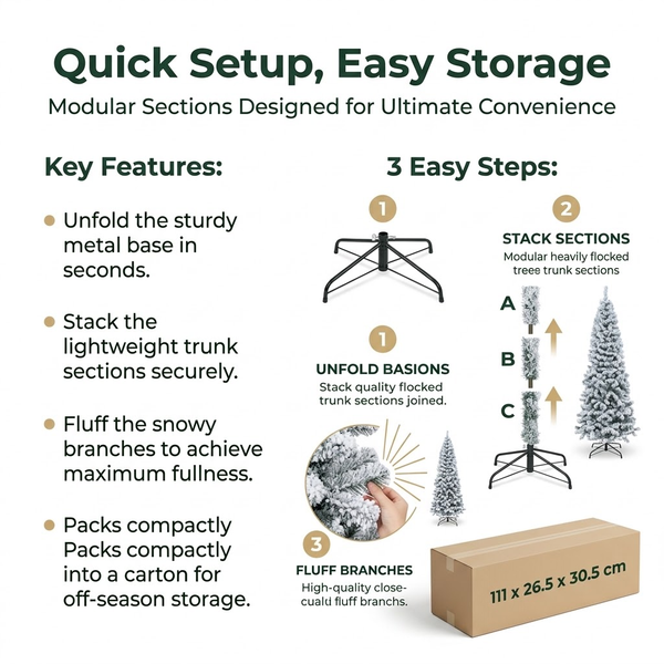 7.5ft Premium Slim Heavily Snow Flocked Unlit Artificial Christmas Tree (Pencil Style)