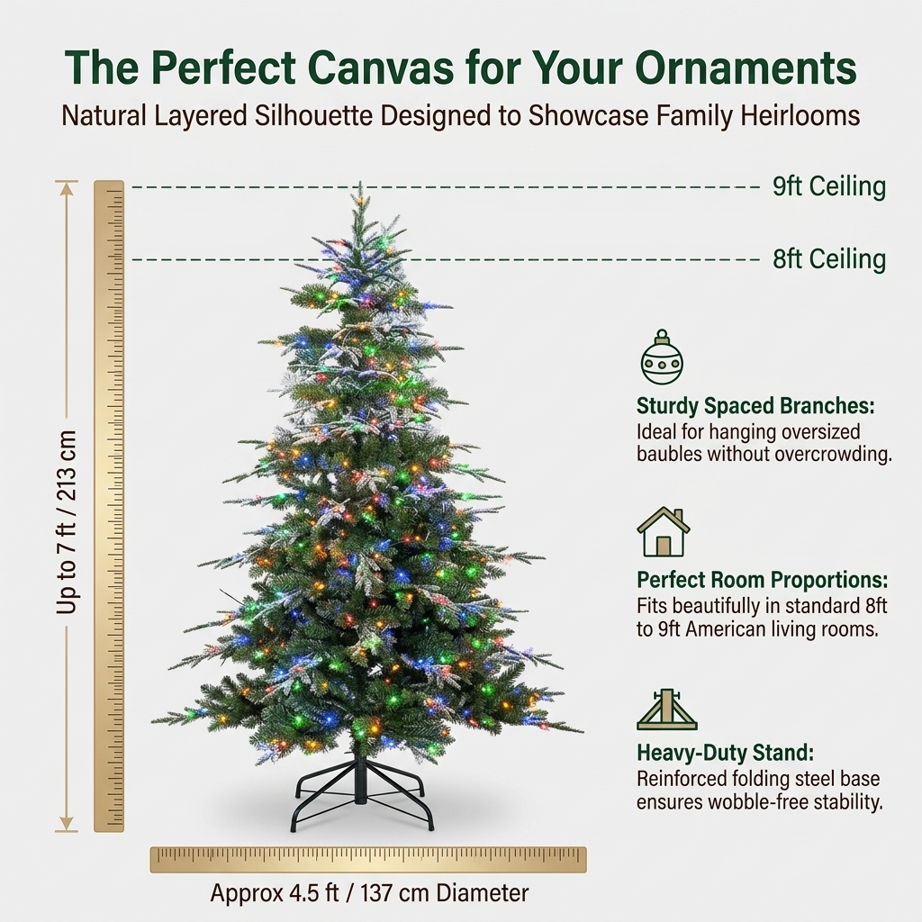 ZMF Christmas Tree 6.5ft pre-lit frosted artificial Christmas tree with 350 multi-color LED lights, mixed PE and PVC branches