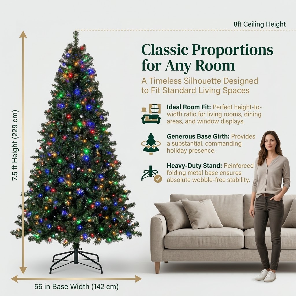 6ft Premium Pre-Lit Classic Green Artificial Christmas Tree with Multi-Color Lights