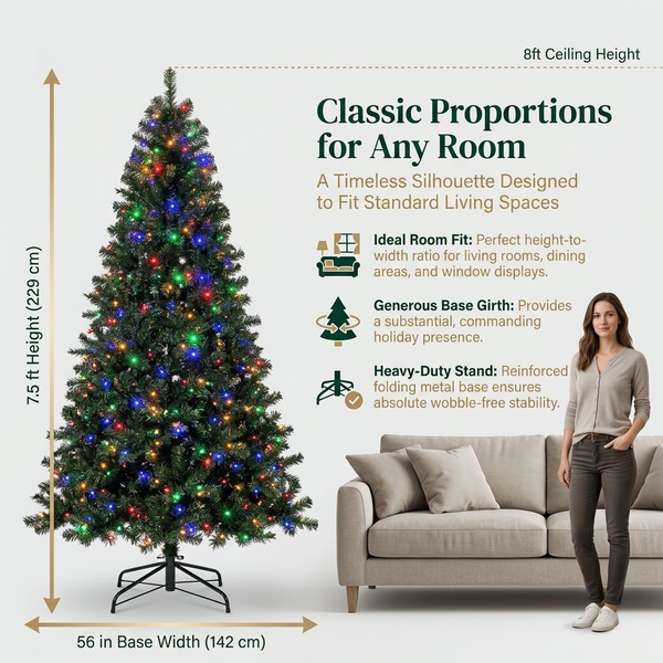 6ft Premium Pre-Lit Classic Green Artificial Christmas Tree with Multi-Color Lights