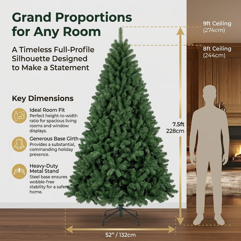 7.5ft Premium Classic Green Unlit Artificial Christmas Tree (Full Profile)
