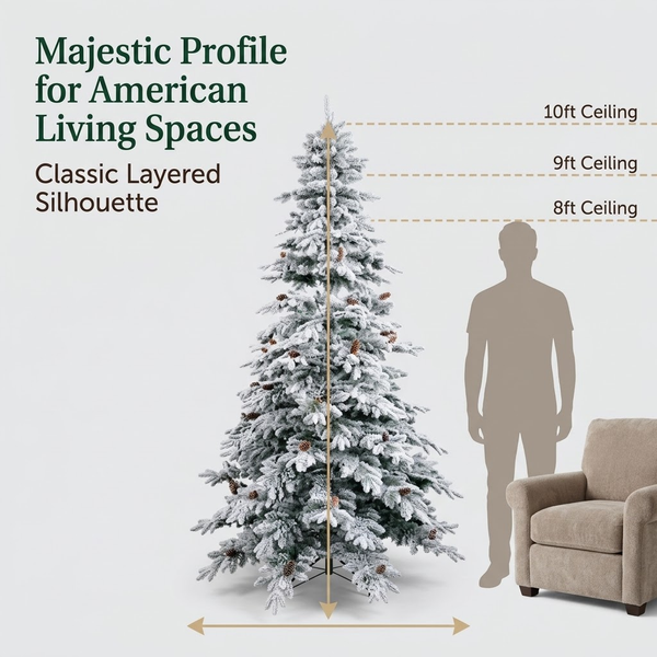 9ft Premium Flocked Unlit Artificial Christmas Tree with Pinecones (PE & PVC Hybrid)