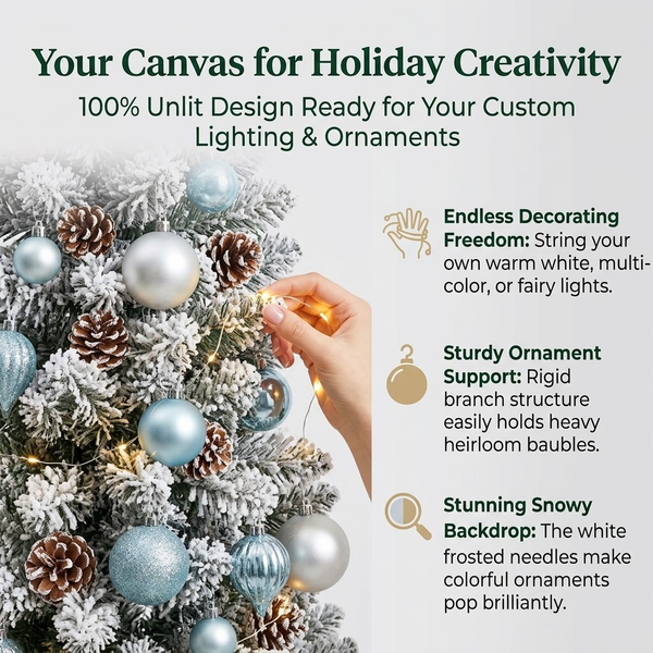 6ft Premium Slim Snow Flocked Unlit Artificial Christmas Tree with Pinecones (Pencil Style)