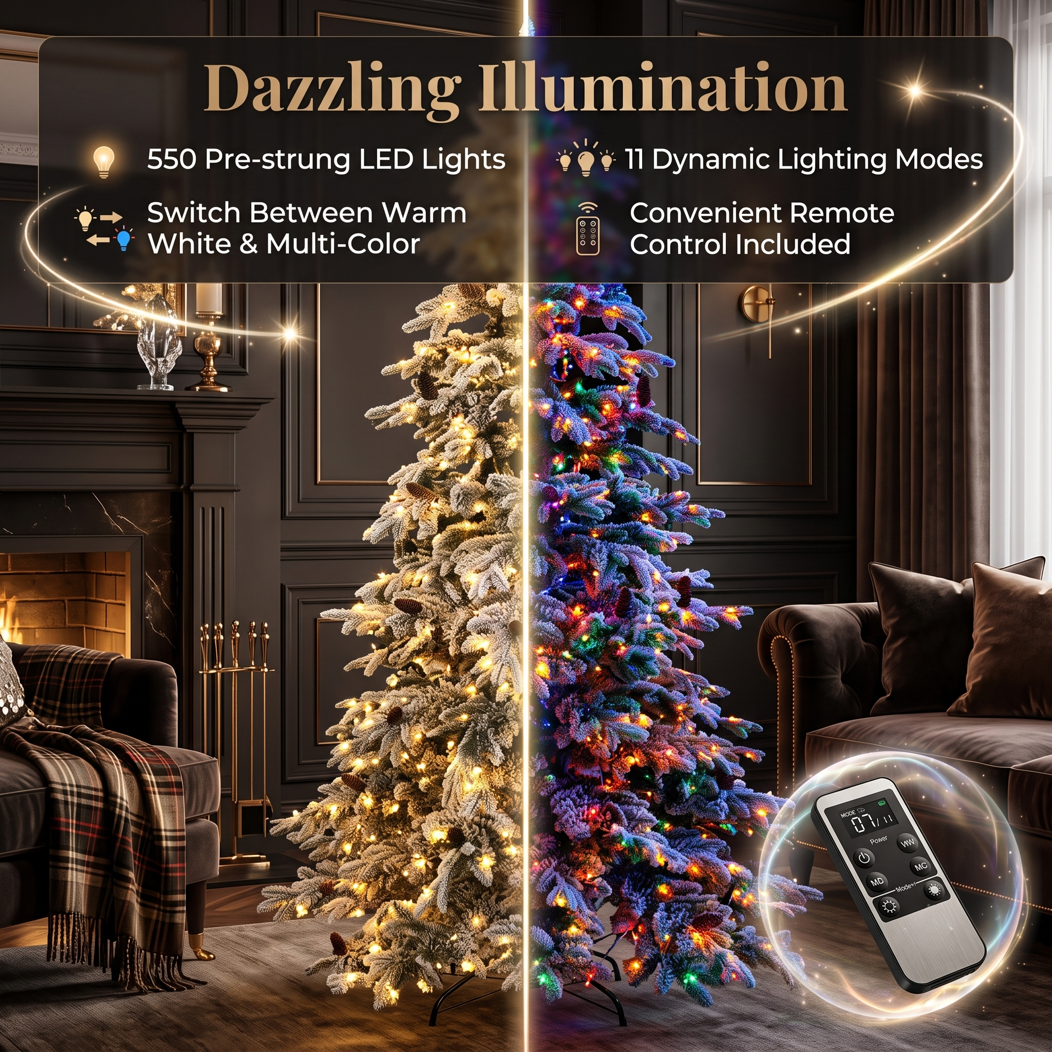 ZMF 7.5ft Pre-Lit Flocked Layered Christmas Tree | 11 Modes